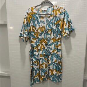 Lush Blue and Gold Puff Sleeve Mini Sundress